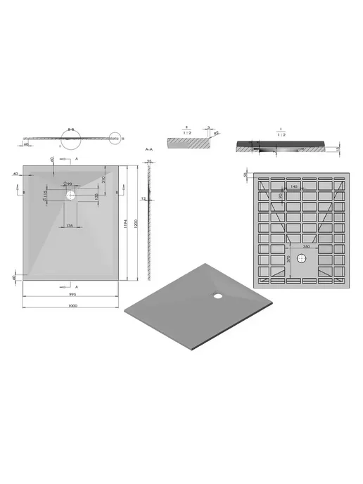 VINCEA Поддон для душа VST-4SR1012G, 1200*1000, серый, 1200x1000, фото 6