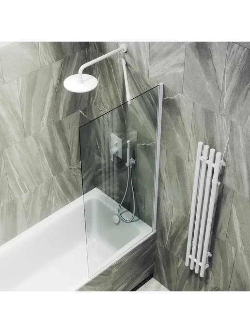 MAYBAH GLASS Шторка на ванну MaybahGlass MGV-62-1ш прозрачное белый, белый, фото 3