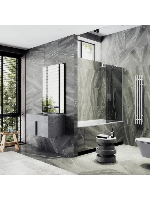 MAYBAH GLASS Шторка на ванну MaybahGlass MGV-79-1ш тонированное белый, белый