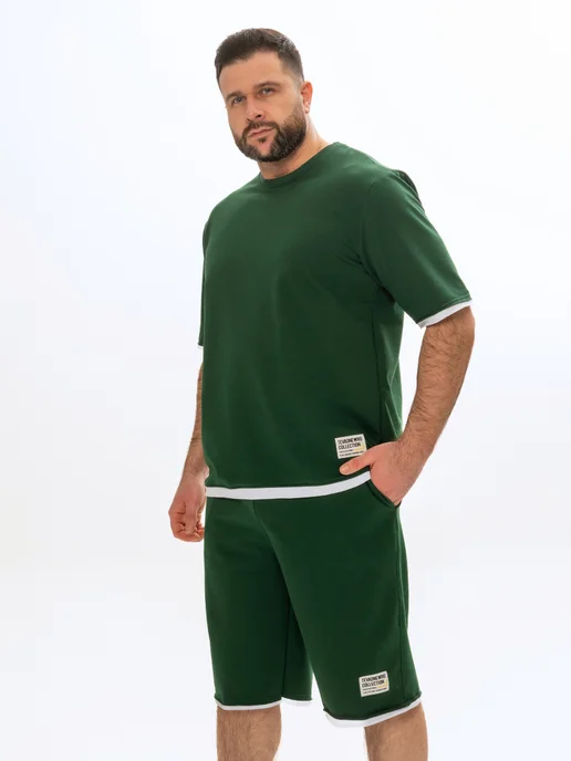 EVERLY WEAR Костюм спортивный летний с шортами, зеленый, фото 4