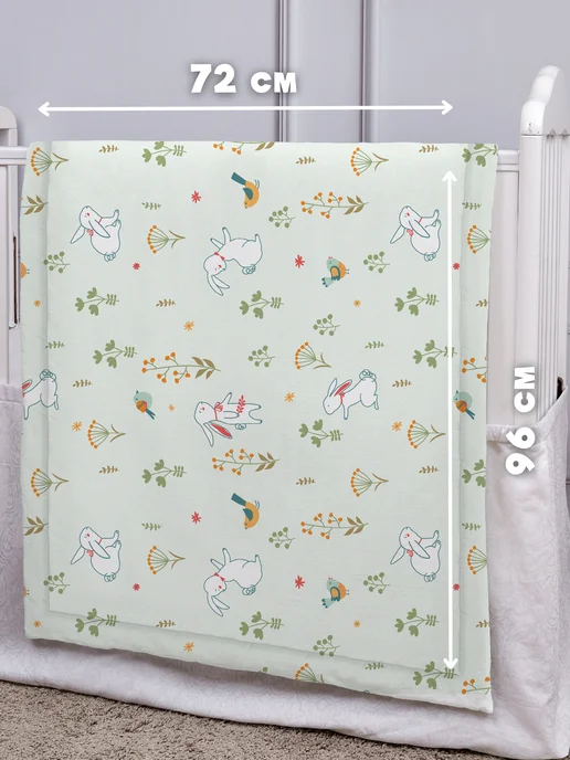 Eppel Store Одеяло для новорожденного детское 72х96 хлопок Мятные зайки, 72x96, фото 4
