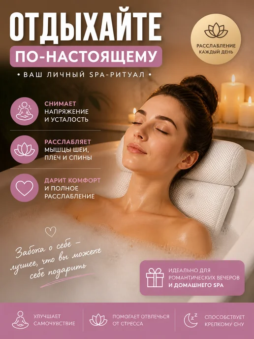 Ain 1 Эргономичная подушка-подголовник для ванны с присосками, белый, фото 2