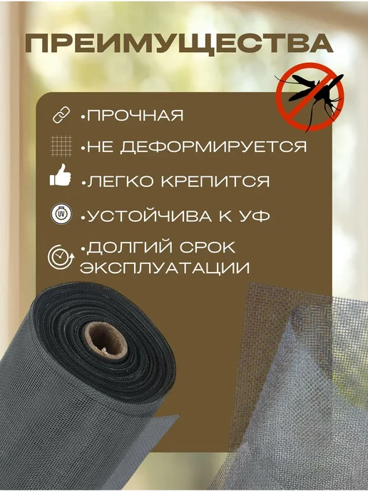 Сетка от насекомых москитная Москитная сетка на окно плотность 140г м2, размер 1,4х1м, размер 1,4, 1.4x1 м, фото 2