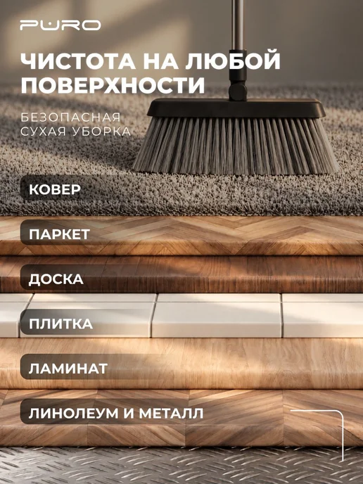 Совок со щеткой на длинной ручке для уборки, набор Base, черный, фото 6