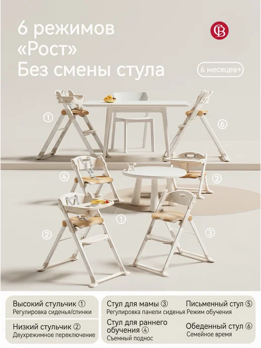 ChampBaby Стульчик для кормления ребенка растущий стул от 1 до 12 лет, бежевый, фото 2