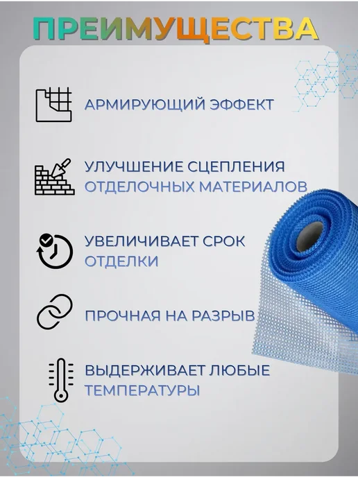 Сетки для штукатурки синяя желтая Сетка для штукатурки стен 1х5м 160г м2 синяя, 160 г, фото 2
