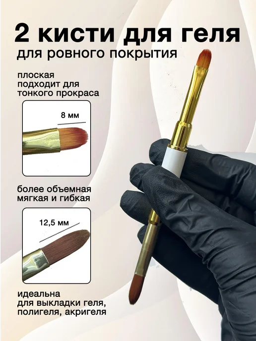 Non Stop Nails Кисти для маникюра для геля и френча ногтей профессиональные, белый, фото 2