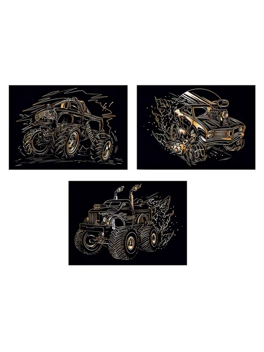 Hobbius Гравюра мини 10 x 15 см. 3 шт. "Гонки" (золото), 10x15 см, 3 шт