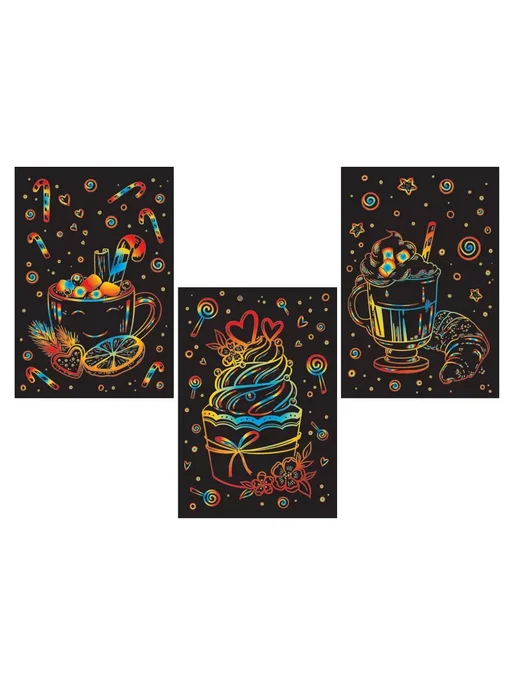 Hobbius Гравюра мини 10 x 15 см. 3 шт. "Сладкое угощение" (мульти), 10x15 см, 3 шт