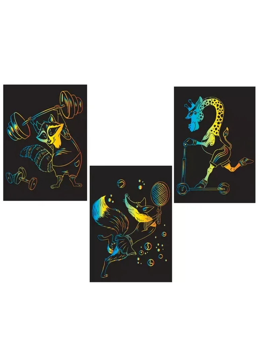Hobbius Гравюра мини 10 x 15 см. 3 шт. "Cпортсмены" (мульти), 10x15 см, 3 шт