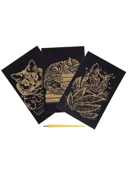 Hobbius Гравюра мини 10 x 15 см. 3 шт. "Котики" (золото), 10x15 см, 3 шт, фото 2