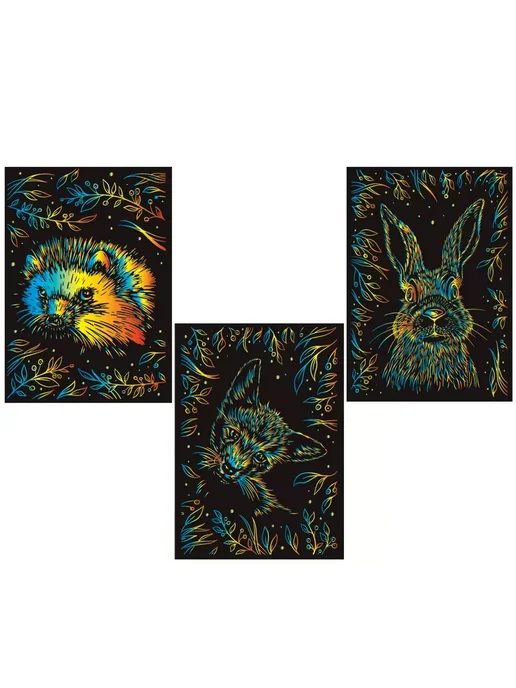 Hobbius Гравюра мини 10 x 15 см. 3 шт. "Лесные жители" (мульти), 10x15 см, 3 шт