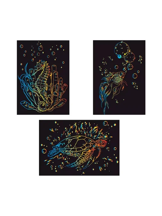 Hobbius Гравюра мини 10 x 15 см. 3 шт. "Подводный мир" (мульти), 10x15 см, 3 шт