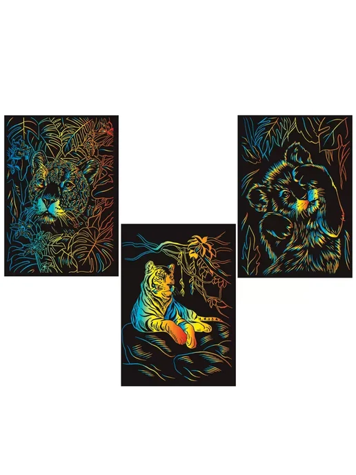 Hobbius Гравюра мини 10 x 15 см. 3 шт. "Большие кошки" (мульти), 10x15 см, 3 шт