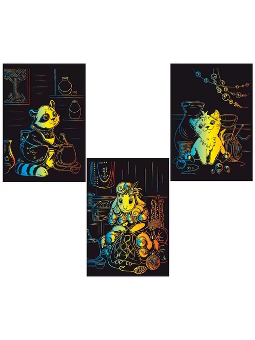 Hobbius Гравюра мини 10 x 15 см. 3 шт. "Хоббиус и друзья" (мульти), 10x15 см, 3 шт