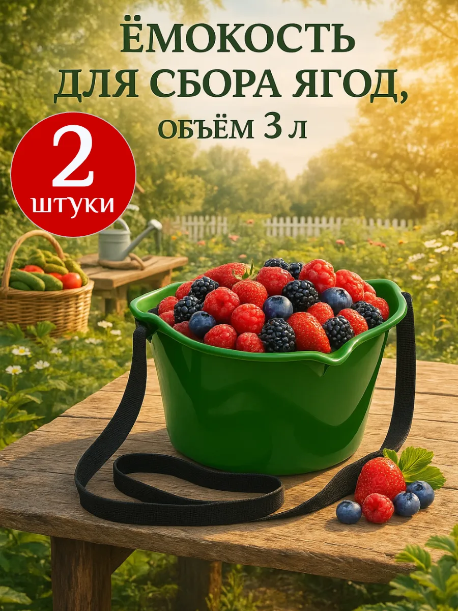 Лукошко для сбора ягод 3 л с ремнём, ведро 2 шт.