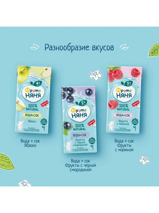 ФрутоНяня Напиток "Вода и сок" фрукты с черной смородиной, 0,2 л 18 шт, 0,2 л, 18 шт, фото 7