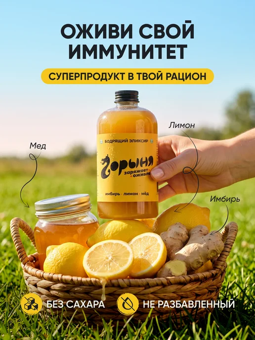 Имбирный напиток шот с лимоном и мёдом натуральный Горыня, вариант, фото 2