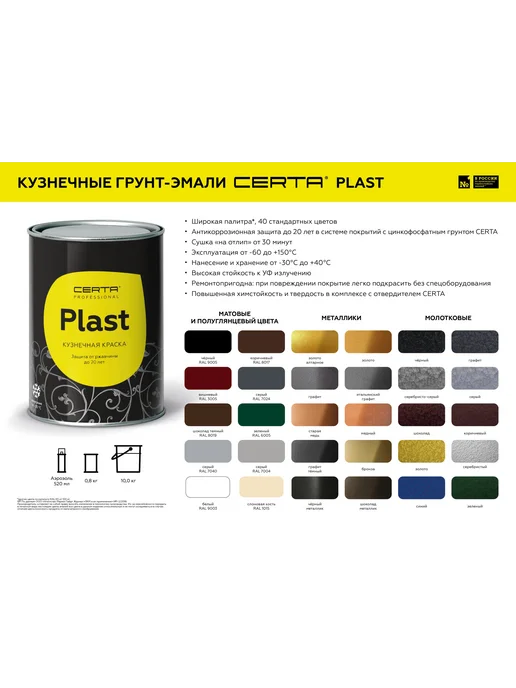 CERTA Кузнечная краска "CERTA-PLAST" графит темный (аэрозоль), серый, фото 7