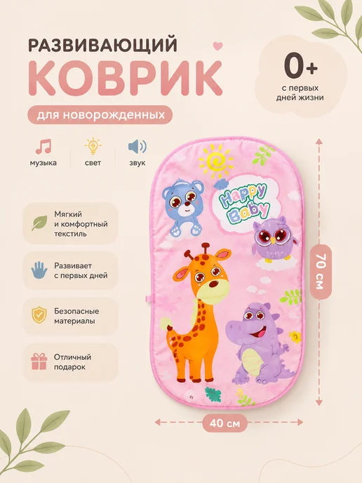 Развивающий коврик для новорожденных с пианино, розовый, фото 5