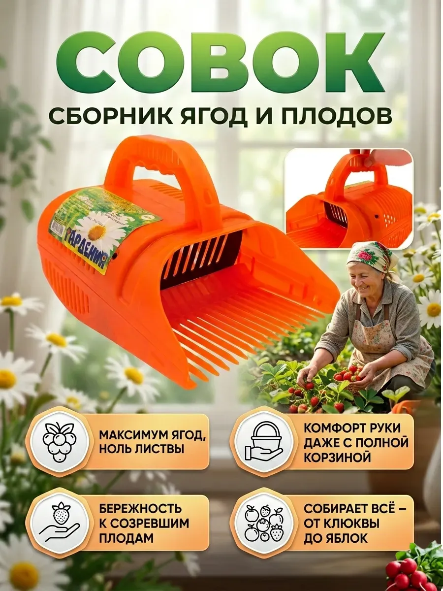Ягодосборник пластиковый ручной комбайн для ягод оранжевый