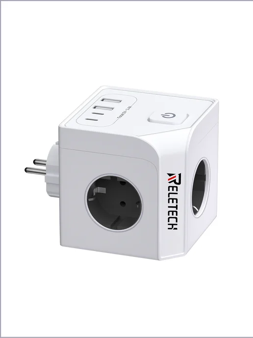 Reletech Тройник для розетки с USB, белый, белый, фото 2