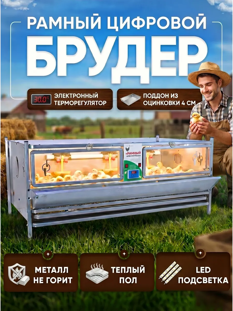Брудер для цыплят на 100 голов рамный с теплым полом 0709