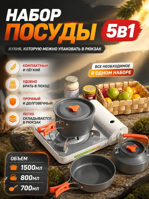 Набор посуды 5в1 туристическая, вариант