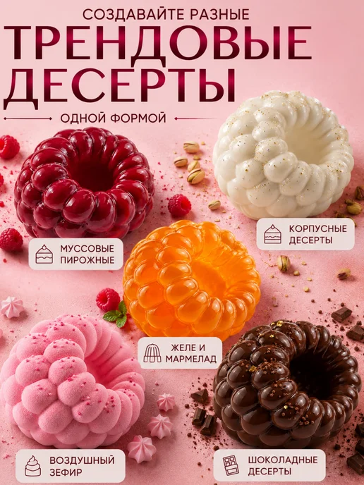 Sweetingridients Силиконовая форма для муссовых пирожных и десертов малина, белый, фото 6