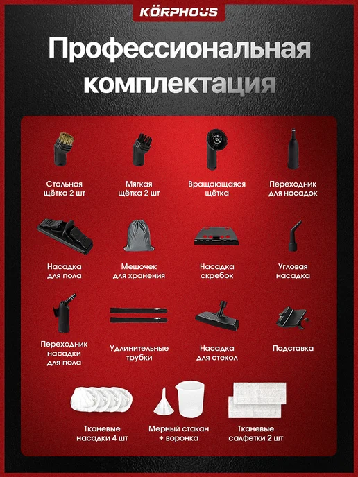 KORPHOUS Мощный профессиональный пароочиститель для дома, белый, фото 7
