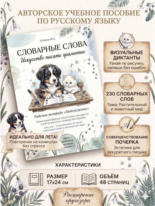 Словарные слова. Прописи "Подснежник". Глотова, вариант