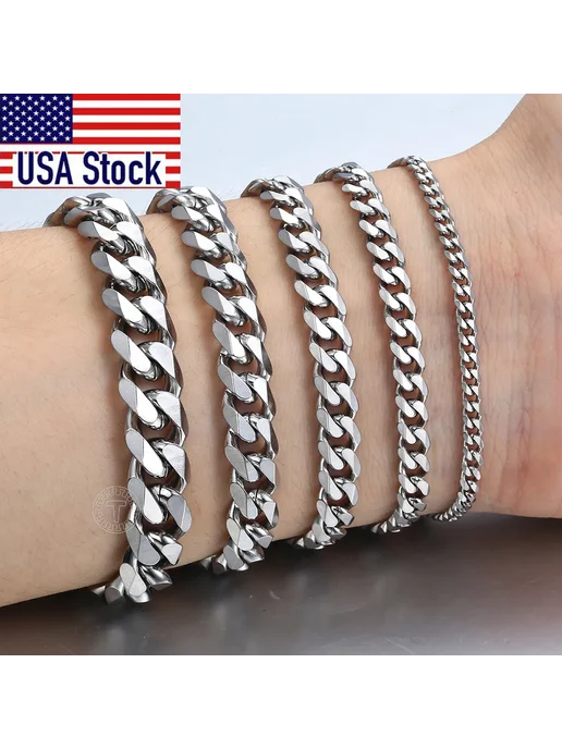 Trendsmax Браслет из нержавеющей стали, кубинская цепочка, 2, серый