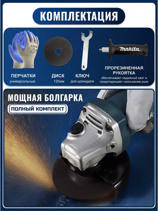 Болгарка электрическая 125мм с регулировкой оборотов, синий, фото 5