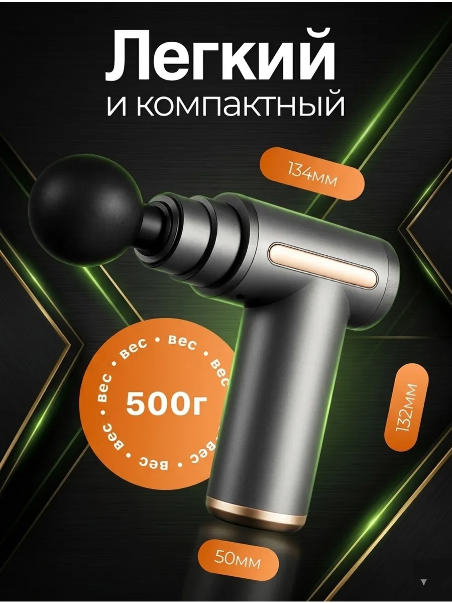Перкуссионный массажер, с 4 насадками
