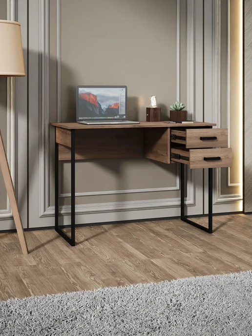 ВЕРАМО Стол компьютерный табачный с ящиками на металле, серый, фото 2