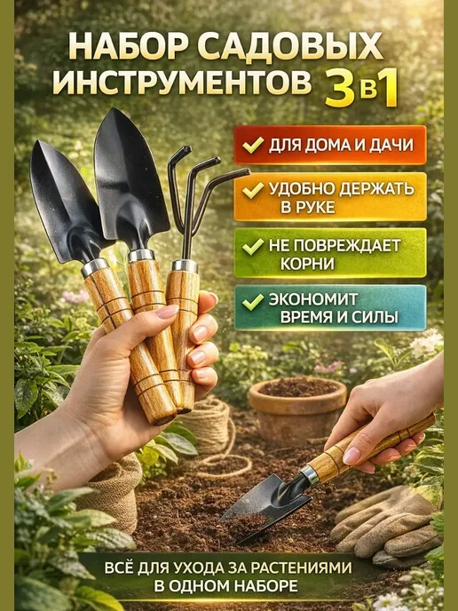 Зунерия Набор садовых инструментов 3 в 1, черный