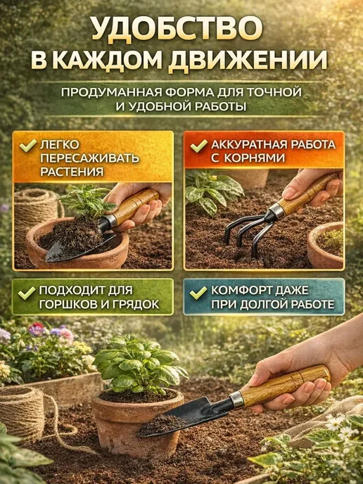 Зунерия Набор садовых инструментов 3 в 1, черный, фото 2