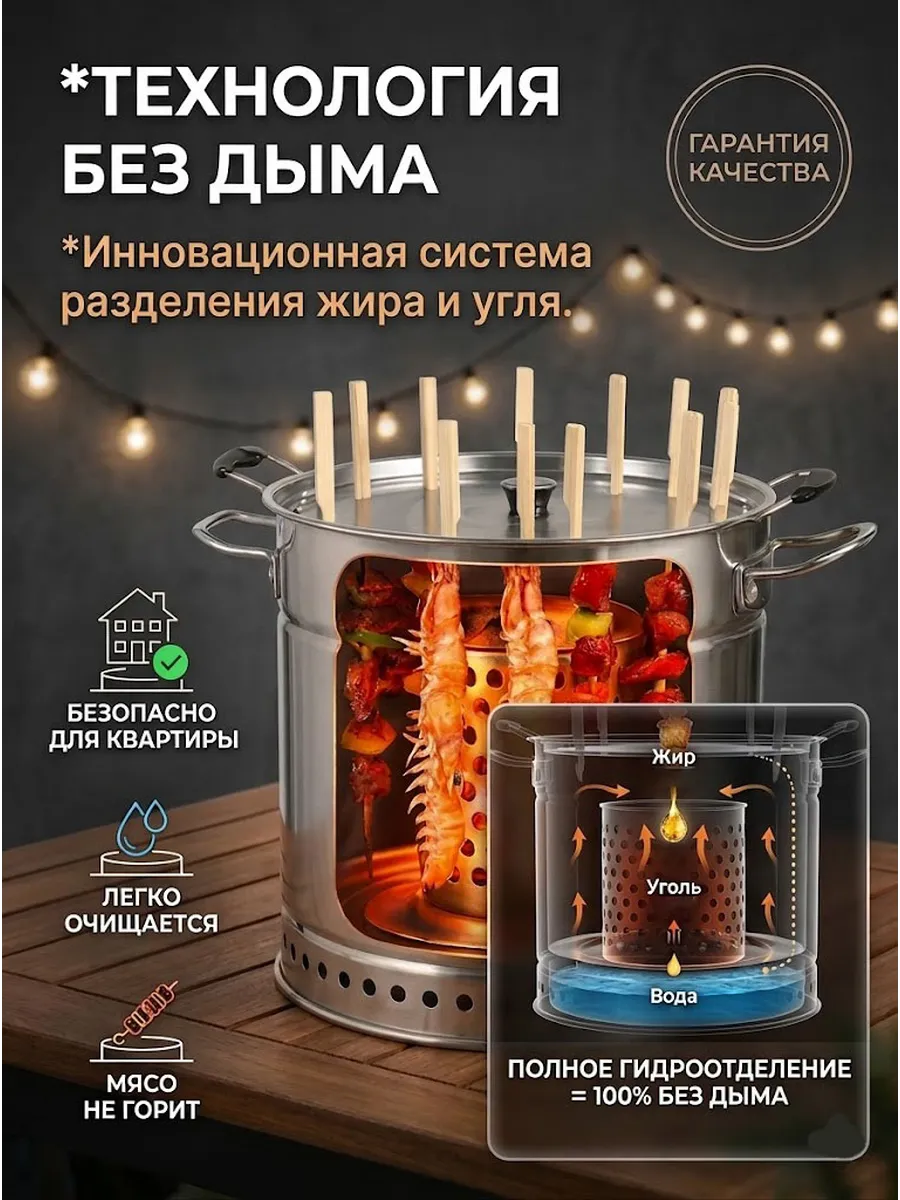 Бездымный гриль для мяса настольный угольный