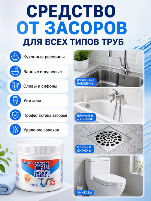 Очиститель труб профессиональный от засоров, 260 мл, фото 5