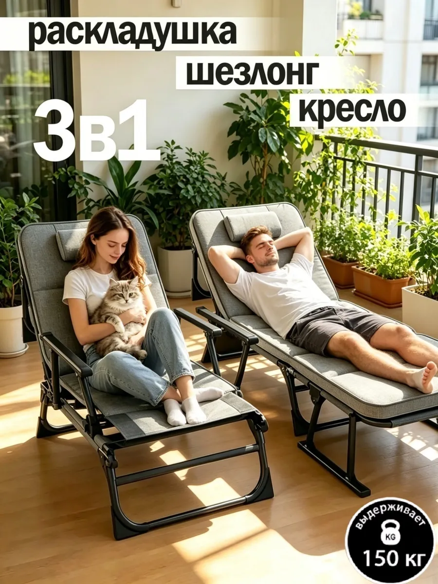 Шезлонг- Кресло складное для дачи и отдыха взрослый