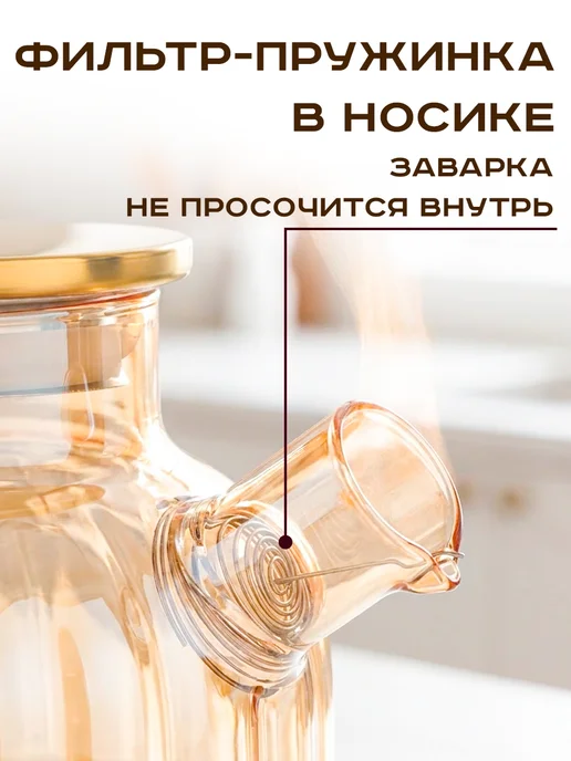 GT Заварной чайник 1 л жаропрочное стекло рельефный с пружиной, 1 л, фото 6