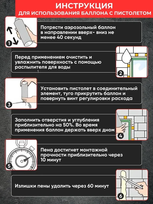 Профессиональная монтажная пена, бокс 6 штук, 65л, 65 л, фото 2