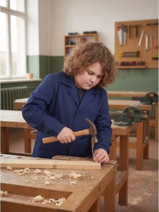 Халат для труда школьный, синий, фото 2