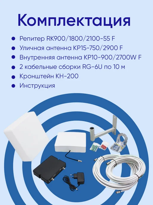 Усилитель сотовой связи и интернета Kroks KRD-900/1800/2100, комплект репитер с антеннами, GSM 3G 4G LTE, до 150 м2, белый, фото 7