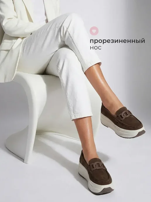 Obba Замшевые лоферы на платформе, коричневый, фото 4