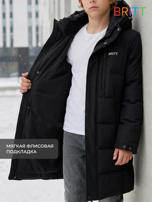 Britt Пуховик зимний подростковый стильный, черный, фото 3