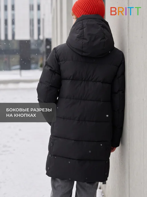 Britt Пуховик зимний подростковый стильный, черный, фото 5