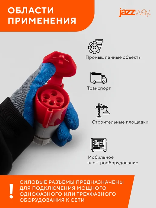 Jazzway Розетка переносная 214 3Р+РЕ 16А 380В IP44, белый, фото 7