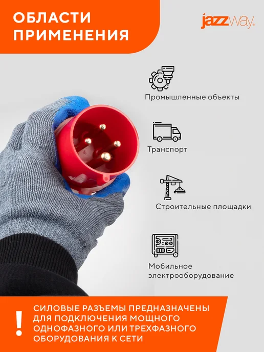 Jazzway Вилка переносная 024 3Р+РЕ 32А 380В IP44, белый, фото 7
