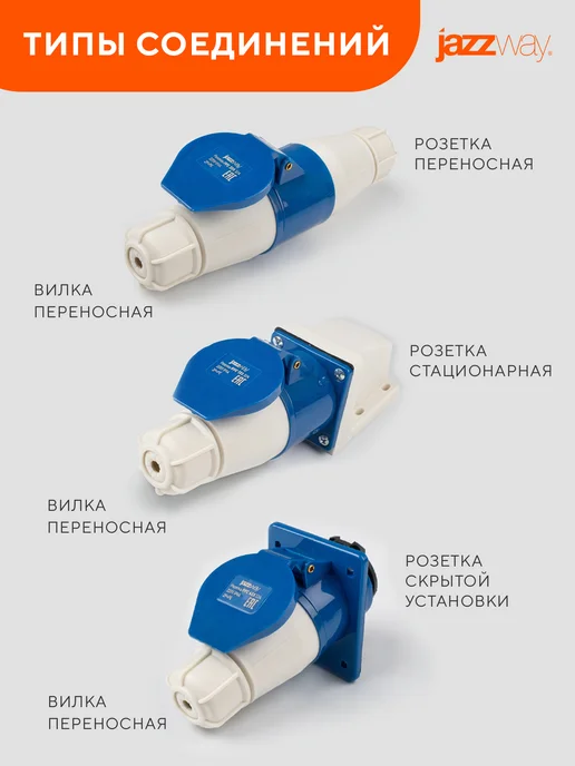 Jazzway Розетка переносная 213 2Р+РЕ 16А 220В IP44, синий, фото 8